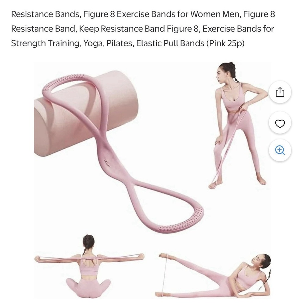 Ackssi Figure 8 Resistance Band, Pink, High Elasticity, Non-Slip, Yoga/Pilates